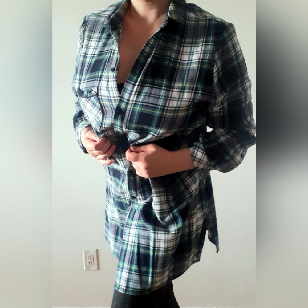 Cozy Tartan Shirt Dress, 100% Cotton, fits large
